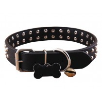 Double Row Bright Beads Micro Fiber Dog Collar Pet Collar BLACK (29-39cm)