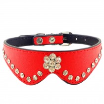 PET Bling Bling Collar Dog Leather Basic Collar M(27-31CM) WATERMELON RED