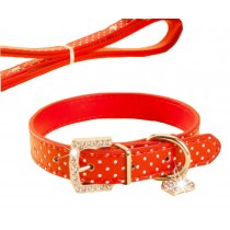 Rhinestone Pet Collars - Dog Leashes - Pet Supplies -- Red White Point 1