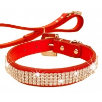 Rhinestone Pet Collars - Dog Leashes - Pet Supplies -- Red Rhinestone 1