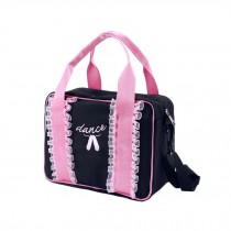 Girls Ballet Shoes Bag With Lace Dance Equipment Bag Latin Ballet Dance Gym Handbag, Black&Pink