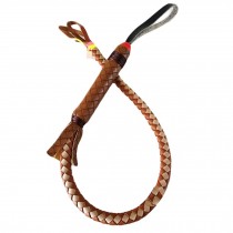Brown and White Faux Leather Handicraft Riding Crop Braided Horse Whip Dance Props, 70cm