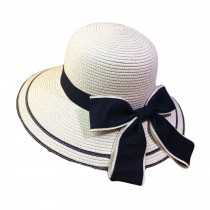 Women Wide Brim Sun Hats Straw Hats Foldable Bucket Hat Bowtie Ribbon Beach Hat