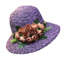 Folding Straw Hat Stylish Bucket Hat Retro Style Rose Summer Holiday Beach Cap