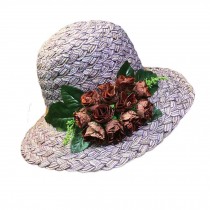 Folding Straw Hat Retro Style Rose Summer Holiday Beach Cap Stylish Bucket Hat