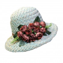 Flower Wide Brim Beach Hat Summer Folding Straw Hat Retro Style Bucket Hat