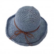 Summer Travel Beach Cap Women Vintage Folding Straw Hat Wide Brim Hat, Blue