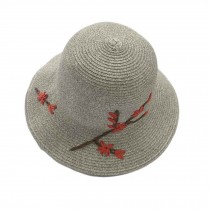 Women Summer Flower Folding Straw Hat Bucket Hat Retro Style Beach Cap