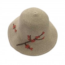 Vintage Floral Women's Wide Brim Caps Foldable Summer Beach Sun Straw Hats