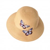 Foldable Summer Straw Hat Butterfly Embroidery Beach Cap Holiday Travel Beach