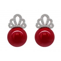 Jewelry Crown Earrings Sweet Temperament Female Silver Needle Earrings ,Red