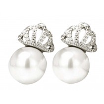 Sweet Temperament Jewelry Crown Earrings Female Silver Needle Earrings ,White