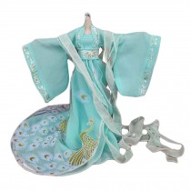 Handmade Chinese Style Ancient Costume Gold Peacock Blue Doll Dress Doll Clothes for 11.5 inch Doll