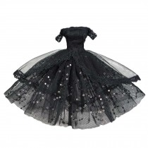 Handmade Off Shoulder Black Lace Party Dress Bling Bling Bubble Wedding Dress Doll Clothes Doll Dress for 11.5 inch Doll