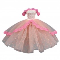Handmade Off Shoulder Pink Lace Party Dress Bubble Wedding Dress Doll Clothes Doll Dress for 11.5 inch Doll
