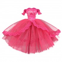 Handmade Hot Pink Lace Party Dress Off Shoulder Bubble Wedding Dress Doll Clothes Doll Dress for 11.5 inch Doll