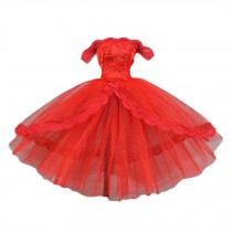 Handmade Red Lace Party Dress Off Shoulder Bubble Wedding Dress Doll Clothes Doll Dress for 11.5 inch Doll