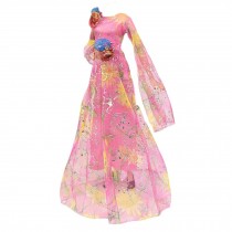 Handmade Pink Long Sleeves Princess Dress Retro Evening Dress Wedding Party Dress Doll Clothes for 11.5 inch Doll