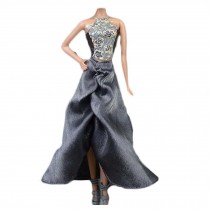 Grey Handmade Halter Top Evening Gown Wedding Party Dress Doll Clothes for 11.5 inch Doll