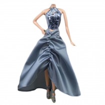 Handmade Halter Top Evening Gown Grey Wedding Party Dress Doll Clothes for 11.5 inch Doll