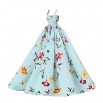 Handmade Blue Floral Evening Gown Casual Wear Wedding Party Dress Doll Clothes for 23 inch Doll