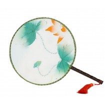 Chinese Style Classical Palace Dance Fan Ancient Hand Fan Round Double-sided Fan 24x36CM(Lotus#01)