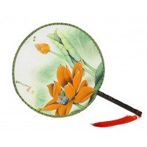 Chinese Style Classical Palace Dance Fan Ancient Hand Fan Round Double-sided Fan 24x36CM(Lotus#02)