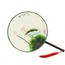 Chinese Style Classical Palace Dance Fan Ancient Hand Fan Round Double-sided Fan 24x36CM(Lotus#03)