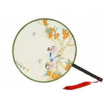 Chinese Style Classical Palace Dance Fan Ancient Hand Fan Round Double-sided Fan 24x36CM (Bloom)
