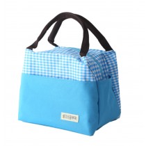 [Check] Durable Oxford Cloth Reusable Lunch Bag Fashion Waterproof Zipper Bento Bag, #06 Blue