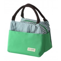 [Check] Durable Oxford Cloth Reusable Lunch Bag Fashion Waterproof Zipper Bento Bag, #11 Green