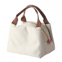 [Stripe] Durable Oxford Cloth Reusable Lunch Bag Fashion Waterproof Zipper Bento Bag, #12 Beige