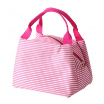 [Stripe] Durable Oxford Cloth Reusable Lunch Bag Fashion Waterproof Zipper Bento Bag, #13 Roes Red