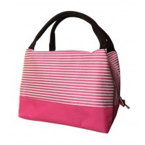Durable Oxford Cloth Reusable Lunch/Bento Bag Waterproof Zipper Cooler Bag, Stripe#16 Rose Red