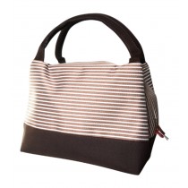 Durable Oxford Cloth Reusable Lunch/Bento Bag Fashion Waterproof Zipper Cooler Bag, Stripe#18 Brown