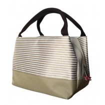 Durable Oxford Cloth Reusable Lunch/Bento Bag Fashion Waterproof Zipper Cooler Bag, Stripe#19 Khaki