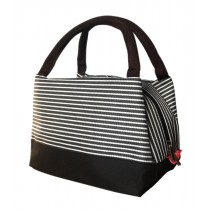 Durable Oxford Cloth Reusable Lunch/Bento Bag Fashion Waterproof Zipper Cooler Bag, Stripe#23 Black