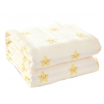 Soft Cotton Gauze Baby Towel Blanket Toddler Blankets Covered Blanket 35.43"x 39.37" (Yellow Stars)