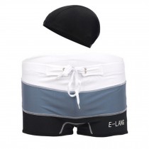 Mens Swim Trunk Shorts Swimwear Boxer Briefs(Trunk+Cap),White XXXL