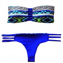 Women Racerback Bikini Set Beach Bathing Suits,Blue L(75C-80A)